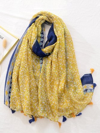 Vacation Leaf Stripe Contrast Color Tassel Scarf Boho Beach Women's Accessories