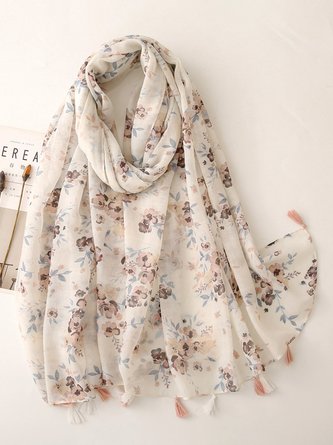 Casual Floral Fringe Trim Silk Scarves Everyday Women's Jewelry