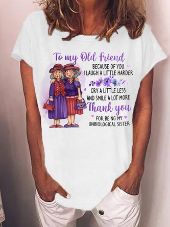 Women's Funny Old Friend Smile A Lot More Graphic Printing Text Letters Cotton-Blend Crew Neck Casual T-Shirt