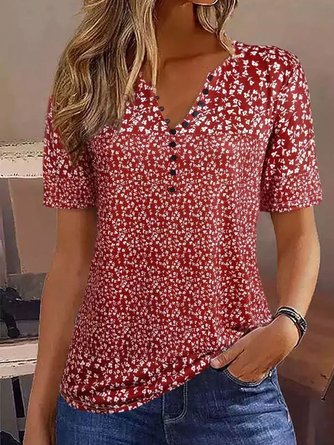 Crew Neck Casual Buckle Loose Shirt