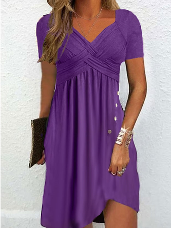 Loose Casual V Neck Plain Dress With No Belt