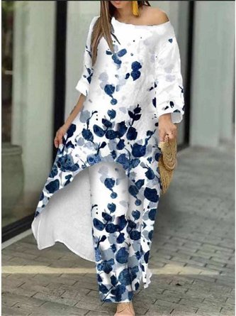 Crew Neck Loose Floral Casual Two-Piece Set