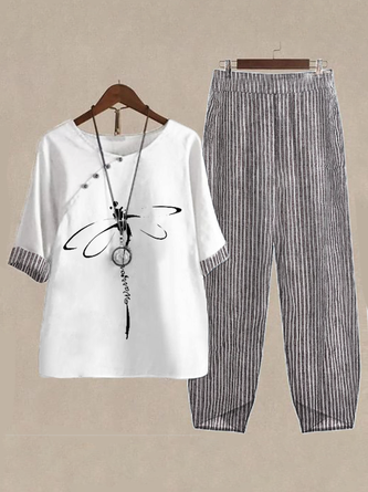 Split Joint Loose Asymmetrical Collar Casual Two-Piece Set