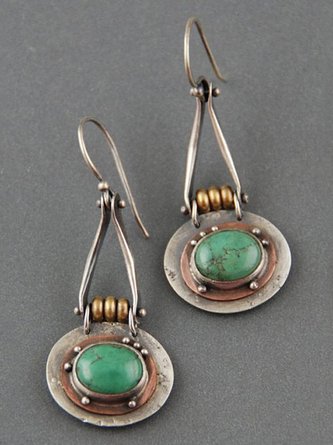 Ethnic Oval Turquoise Two-Tone Earrings