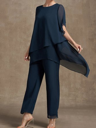 Casual Plain Loose Crew Neck Two-Piece Set