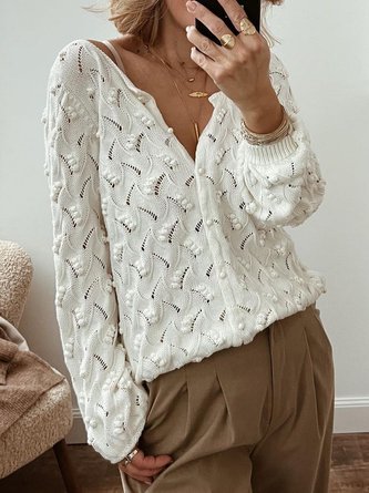 Plain Loose V Neck Casual Cardigan