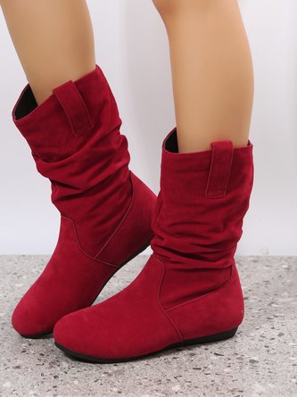 Solid Crinkled Faux Suede Casual Boots
