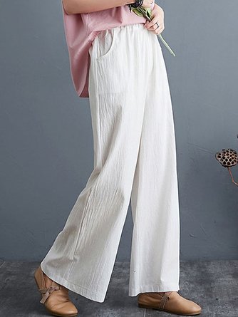 Loose Plain Casual Cotton Pants