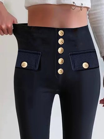 Plain Jersey Tight Casual Buckle Mid Waist Long Legging
