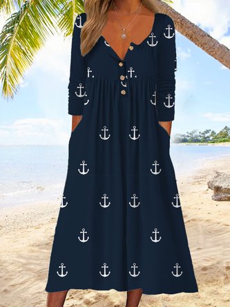 Crew Neck Casual Dress With No