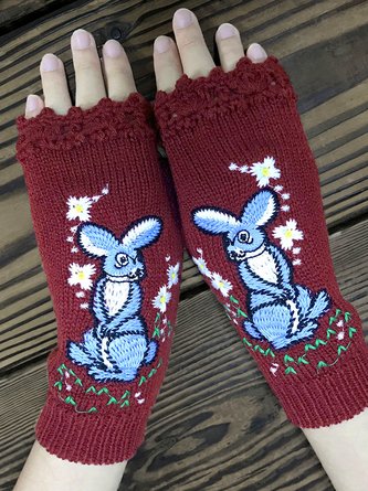 Floral Wool/Knitting Gloves