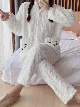 Coral Velvet Crew Neck Casual Loose Lounge Set