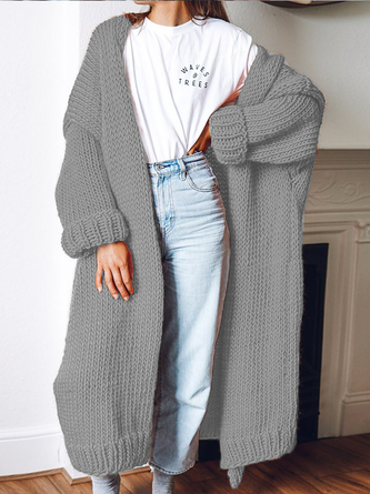 Wool/Knitting Casual Plain V Neck Sweater