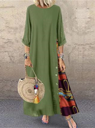 Loose Color Block Casual Crew Neck Dress