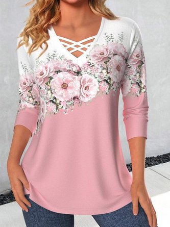 Plus Size Casual Floral Loose T-Shirt