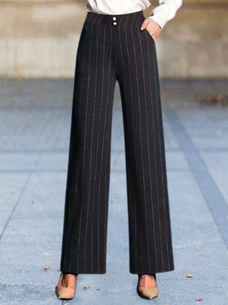 Buckle Casual Striped Pockets Pants