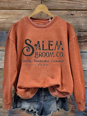 Vintage Text Letters Print H-Line Loose Casual Crew Neck Long Sleeve Sweatshirt