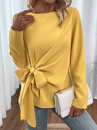 Knot Front Design Loose Casual Halloween Crew Neck H-Line Long Sleeve Shirt