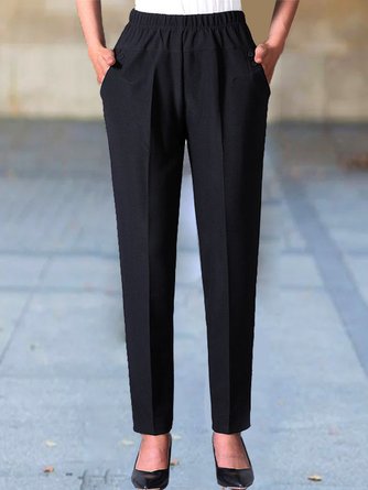 Casual Loose Plain Elastic Band H-Line Straight Pants With Pockets