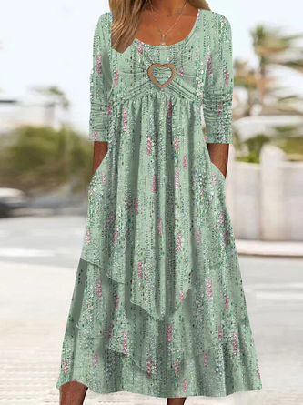 Crew Neck Abstract Casual Loose Dress