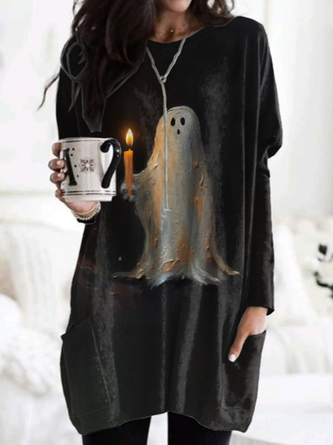 Loose Halloween Crew Neck Casual Dress