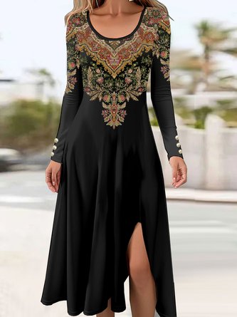 Ethnic Casual Jersey Buckle Dress