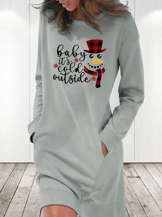 Loose Crew Neck Casual Christmas Dress