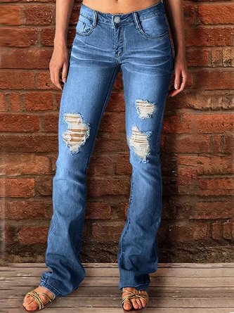 Washing Process Regular Fit Plain Casual Jeans