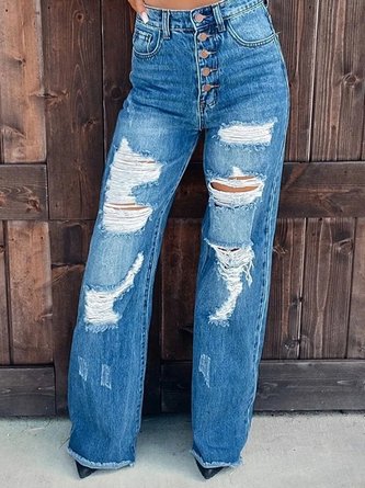 Plain Casual Washing Process Regular Fit Jeans