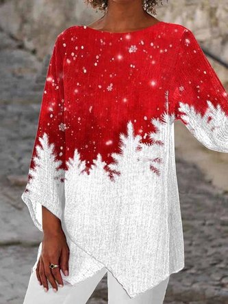 Casual Crew Neck Christmas Blouses
