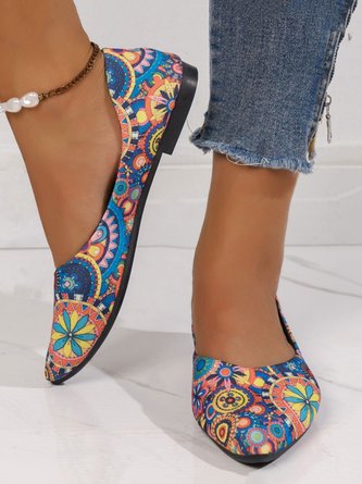 Women Ethnic Floral Print Flat Shallow Shoes