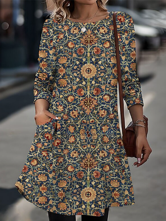 Loose Crew Neck Jersey Casual Dress