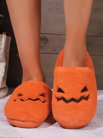 Halloween Pumpkin Ghostface Warmth Fluffy Toe-covered Slippers