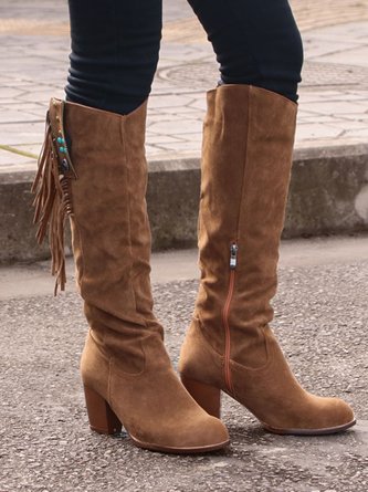 Boho Suede Autumn Plain Riding Boots