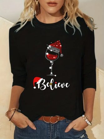 Cotton-Blend Christmas Casual T-Shirt