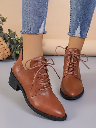 Women Classic Lace-Up Block Heel Vintage Ankle Boots