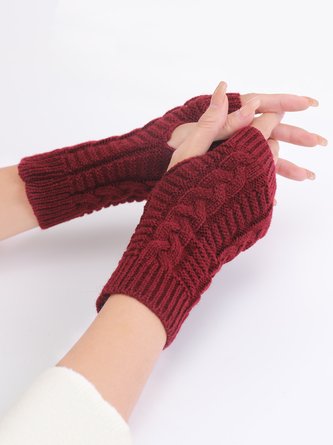 Casual Twist Knit Half Finger Gloves
