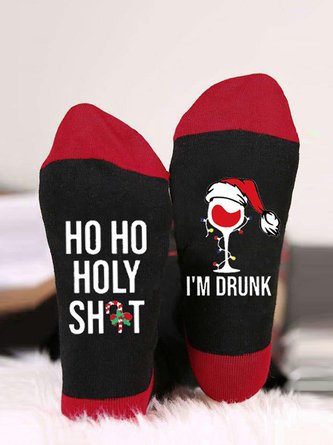1pair Christmas Letters Goblet Unisex Color Block Mid-calf Socks