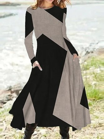 Geometric Casual Crew Neck Dress