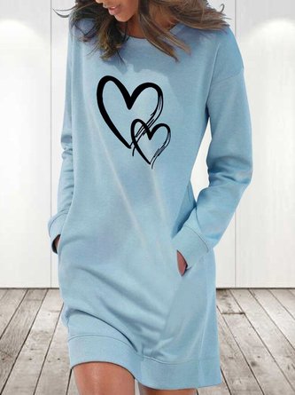 Heart/Cordate Casual Loose Crew Neck Dress