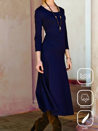 Casual Crew Neck Plain Two-Piece Set