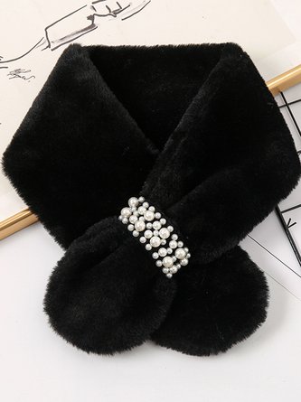 2023 Winter New Pearl Plush Scarf Women's Sweet Pearl Button Cross Thickened Seto Fur Warm Scarf