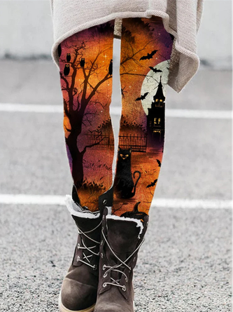 Casual Halloween Knitted Legging