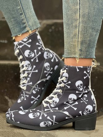 Halloween Skull Lace-Up Canvas Classic Boots