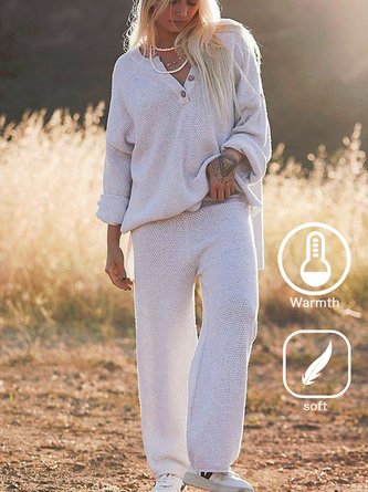 Casual Pocket Stitching V Neck Two-Piece Set