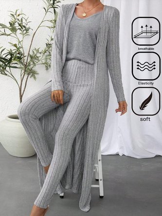 Solid Tank Top & Leggings & Open Front Knit Outfit
