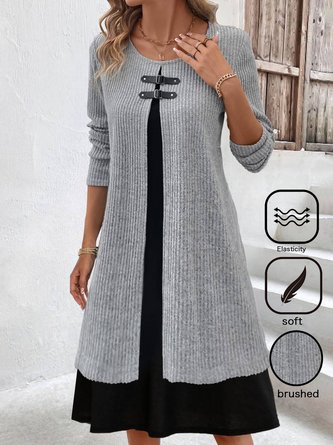 Color Block Loose Casual Cotton-Blend Dress
