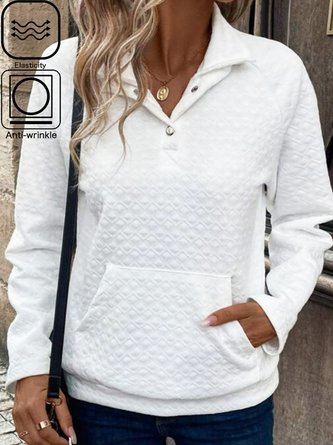 Plus Size Casual Shawl Collar Plain Sweatshirt