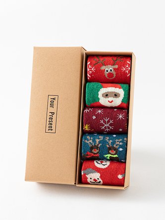 Christmas Snowman Elk Mid-calf Socks in Box