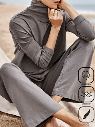 Plain Long Sleeve Casual Two-Piece Set